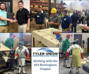Pictured top left-Kevin Dodson with Ron Aultman; top right L-R-Kevin Dodson, Noah Holt and Jeff Young; bottom-students at the Technical Session pouring their gating designs out of aluminum to see the end results